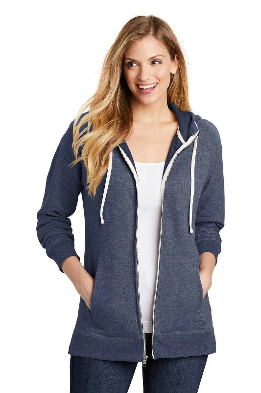 District DT456 Women's Perfect Tri French Terry Full-Zip Hoodie - New Navy Hoodie with Magnetic Closure Innovative Modern