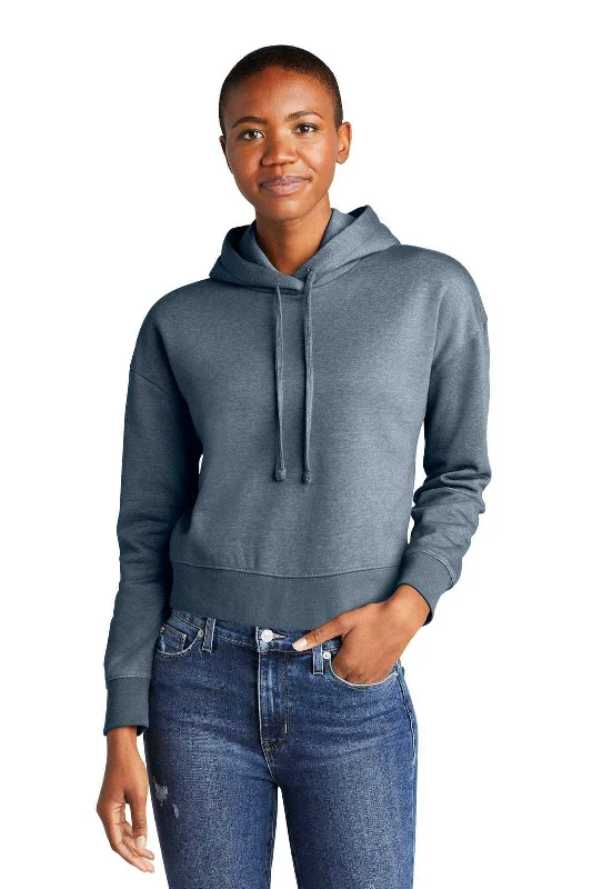 District DT6101 Women's Vit Fleece Hoodie - Flint Blue Heather Hoodie with Hem Applique Textured Unique