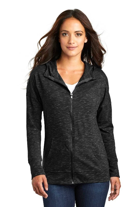 District DT665 Women's Medal Full-Zip Hoodie - Black Hoodie with Pastel Soft Subtle