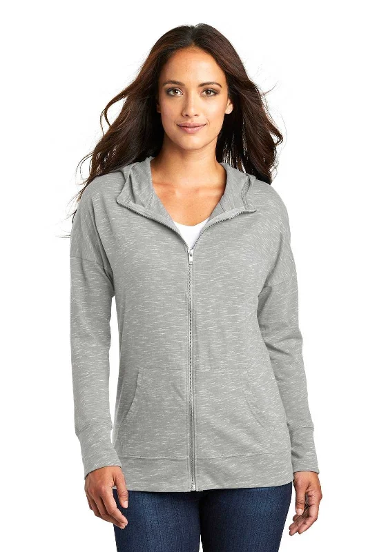 District DT665 Women's Medal Full-Zip Hoodie - Light Gray Hoodie with Bell Sleeves Flared Feminine