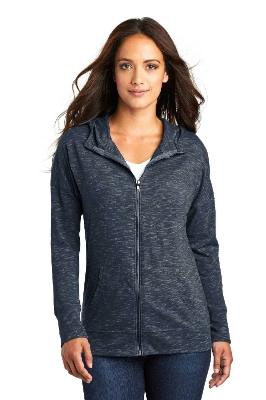 District DT665 Women's Medal Full-Zip Hoodie - New Navy Hoodie with Crew Neck Simple Timeless