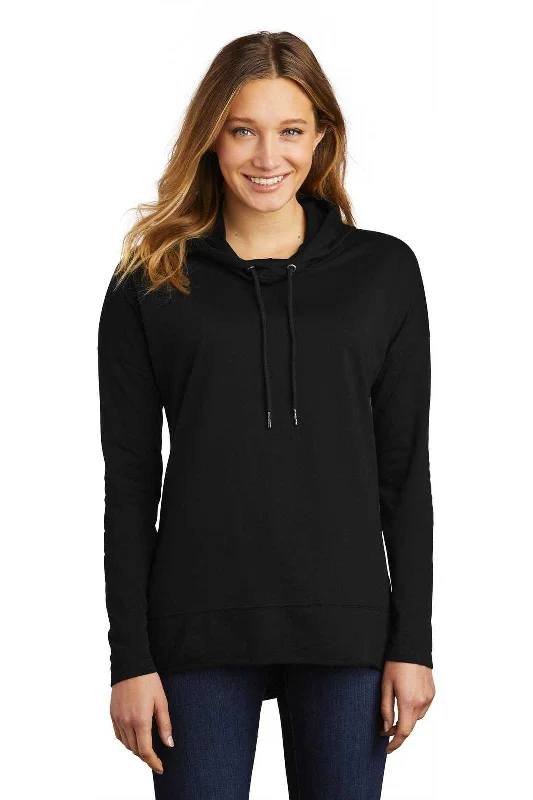 District DT671 Women's Featherweight French Terry Hoodie - Black Hoodie with Mock Neck Collared Structured