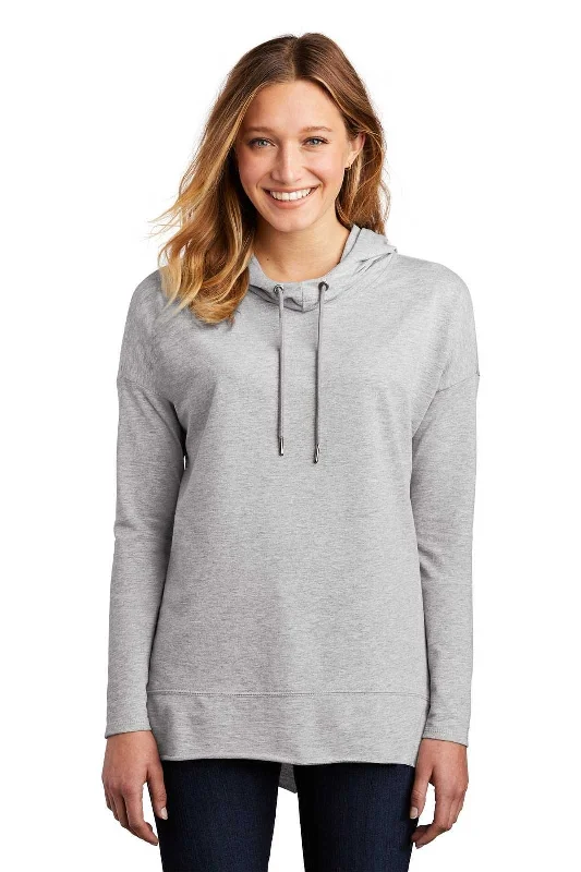 District DT671 Women's Featherweight French Terry Hoodie - Light Heather Gray Hoodie with Half-Zip Sporty Casual