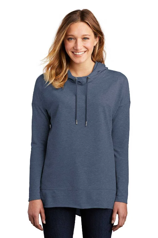 District DT671 Women's Featherweight French Terry Hoodie - Washed Indigo Hoodie with Tied Waist Feminine Flattering