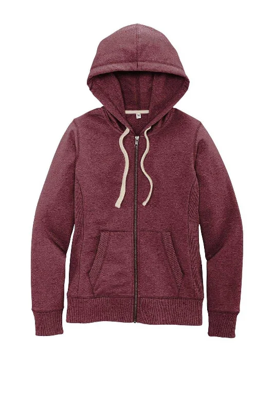 District DT8103 Women's Re-Fleece Full-Zip Hoodie - Maroon Heather Hoodie with Hem Detail Decorative Unique