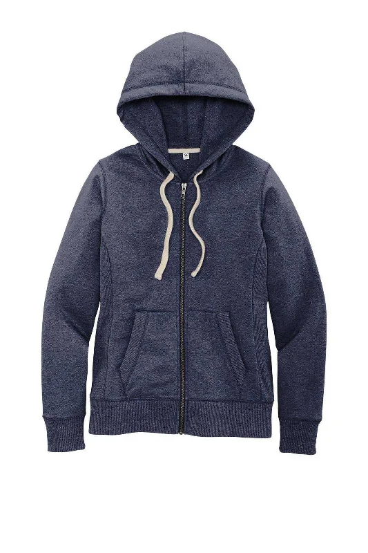 District DT8103 Women's Re-Fleece Full-Zip Hoodie - True Navy Hoodie with Hem Elastic Stretchable Comfortable