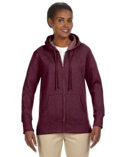 Econscious EC4580 Ladies' Organic Recycled Heathered Fleece Full-Zip Hooded Sweatshirt - Berry Hoodie with Hem Patch Decorative Personalized