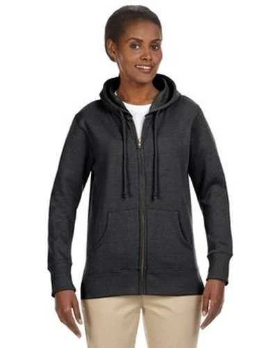 Econscious EC4580 Ladies' Organic Recycled Heathered Fleece Full-Zip Hooded Sweatshirt - Charcoal Hoodie with Hem Frayed Vintage Worn