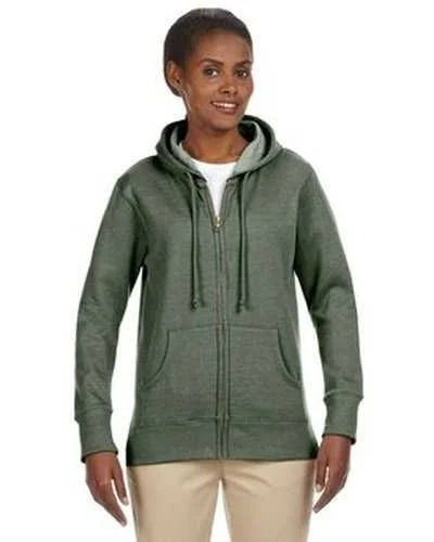 Econscious EC4580 Ladies' Organic Recycled Heathered Fleece Full-Zip Hooded Sweatshirt - Military Green Zip Hoodie Drawstring Kangaroo Pocket