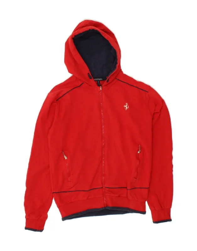 FERRARI Boys Zip Hoodie Sweater 11-12 Years Red Cotton Hoodie with Neon Bright Vibrant