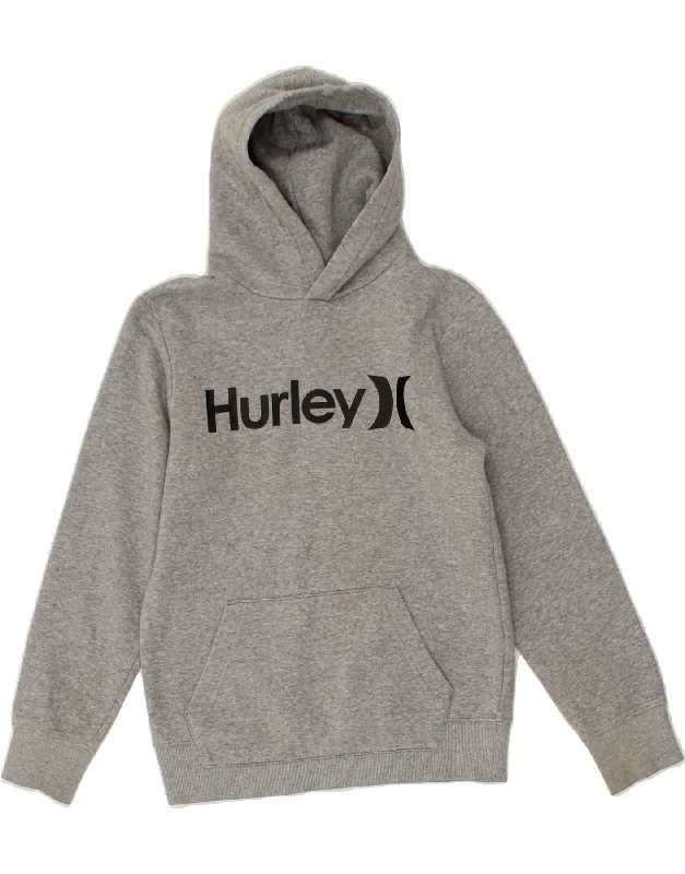 HURLEY Boys Graphic Hoodie Jumper 10-11 Years Grey Cotton Hoodie with Earth Tones Natural Calm