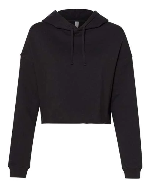 Independent Trading Co AFX64CRP Womens Lightweight Cropped Hooded Sweatshirt - Black Hoodie with V-Neck Classic Versatile