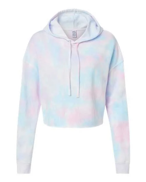 Independent Trading Co AFX64CRP Womens Lightweight Cropped Hooded Sweatshirt - Tie Dye Cotton Candy Hoodie with Toggle Buttons Decorative Unique