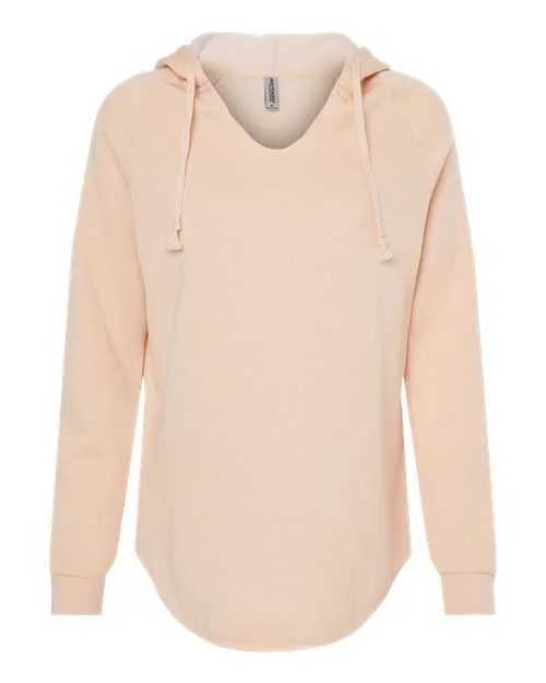 Independent Trading Co PRM2500 Womens Lightweight California Wave Wash Hooded Sweatshirt - Blush Hoodie with Tied Waist Feminine Flattering