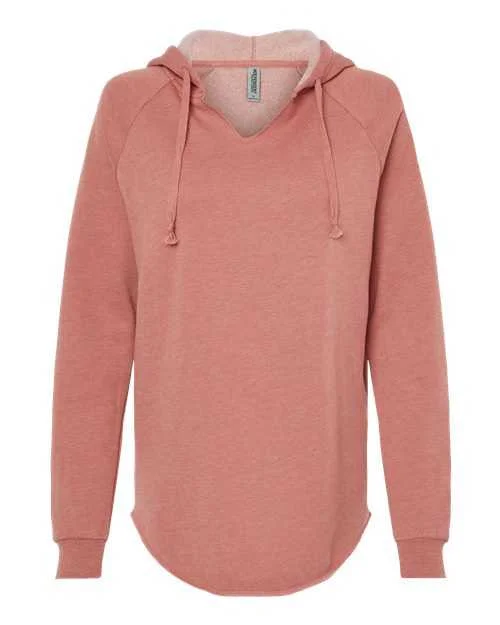 Independent Trading Co PRM2500 Womens Lightweight California Wave Wash Hooded Sweatshirt - Dusty Rose Hoodie with Front Slit Layering Stylish