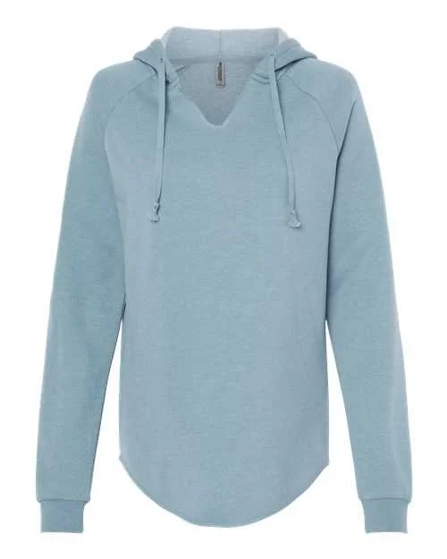 Independent Trading Co PRM2500 Womens Lightweight California Wave Wash Hooded Sweatshirt - Misty Blue Hoodie with Hem Ribbing Snug Secure