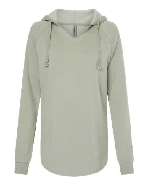 Independent Trading Co PRM2500 Womens Lightweight California Wave Wash Hooded Sweatshirt - Sage Hoodie with Hem Drawcord Adjustable Customizable