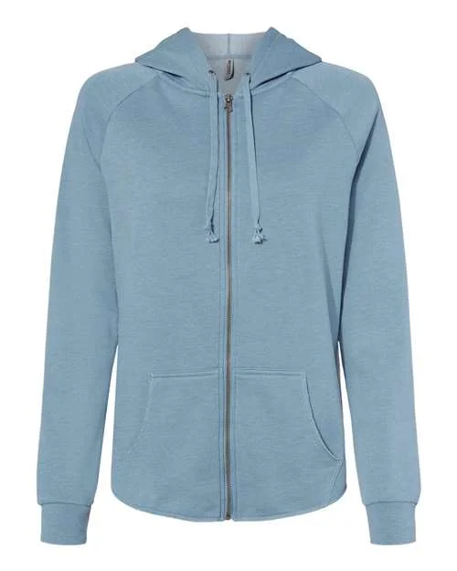 Independent Trading Co PRM2500Z Women's California Wave Wash Full-Zip Hooded Sweatshirt - Misty Blue Hoodie Sweatshirt Pullover