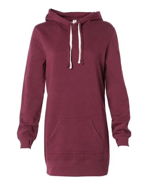 Independent Trading Co PRM65DRS Womens Special Blend Hooded Sweatshirt Dress - Maroon Hoodie Crop Top Short Trendy