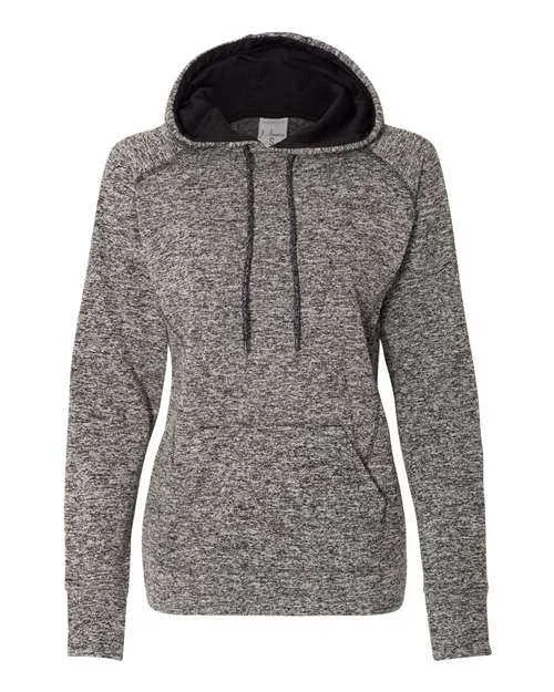 J. America 8616 Womens Cosmic Fleece Hooded Sweatshirt - Charcoal Fleck Black Hoodie with Print Artistic Unique