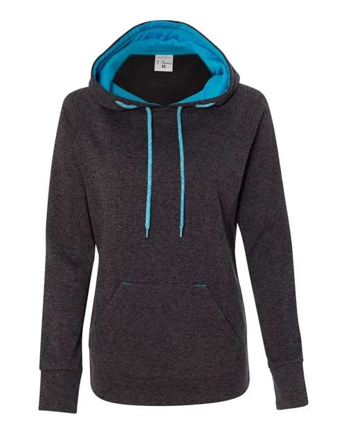 J. America 8616 Womens Cosmic Fleece Hooded Sweatshirt - Onyx Fleck Electric Blue Hoodie with Fur Luxurious Winter