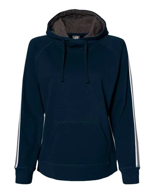 J. America 8642 Women's Rival Fleece Hooded Sweatshirt - Navy Hoodie with Mesh Breathable Sporty