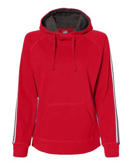 J. America 8642 Women's Rival Fleece Hooded Sweatshirt - Red Hoodie with Reflective Safety Nightwear