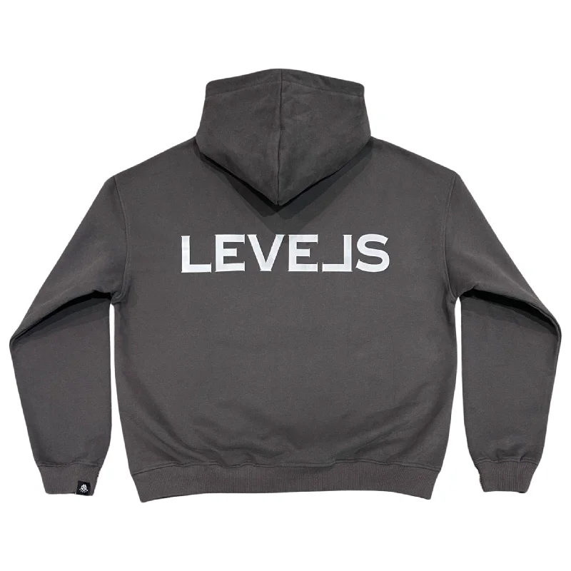 LUXE LEVELS OVERSIZED HOODIE | CHARCOAL Hoodie with Mock Neck Collared Structured