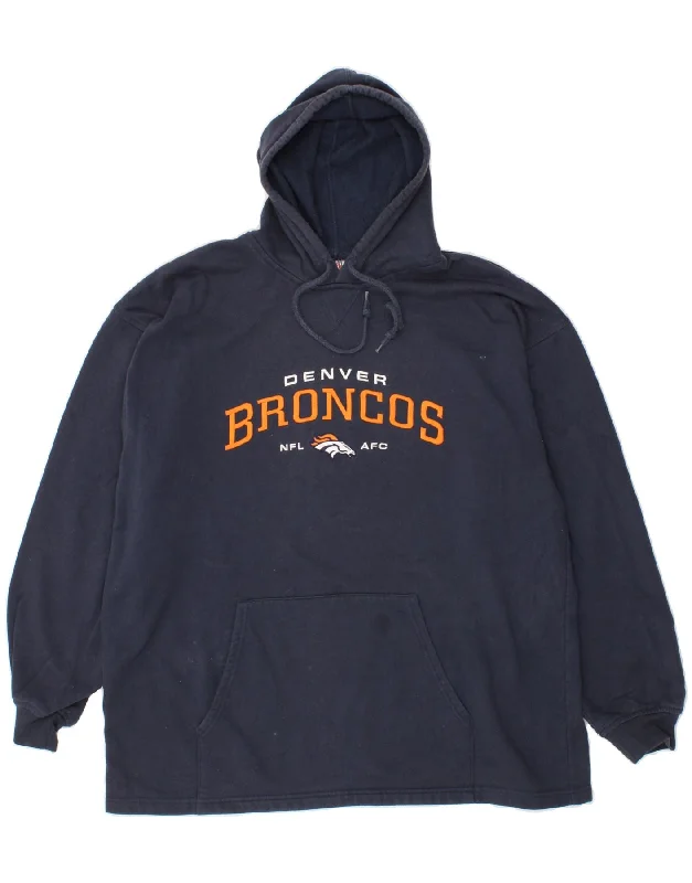 NFL Mens Denver Broncos Graphic Hoodie Jumper XL Navy Blue Hoodie with Zipper Versatile Modern