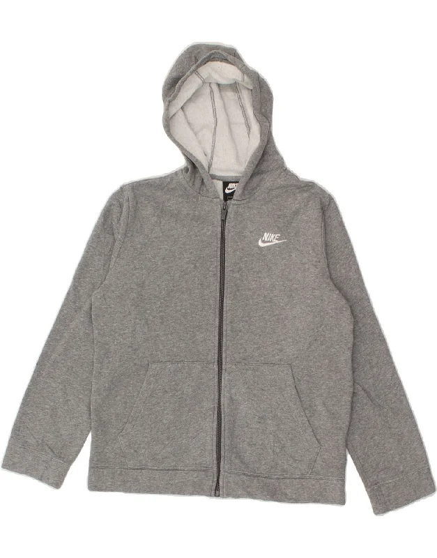 NIKE Boys Zip Hoodie Sweater 12-13 Years Large  Grey Cotton Hoodie with Cuffed Sleeves Snug Secure