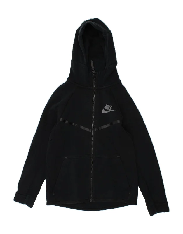 NIKE Boys Zip Hoodie Sweater 8-9 Years Small Black Cotton Hoodie with Batwing Sleeves Loose Dramatic