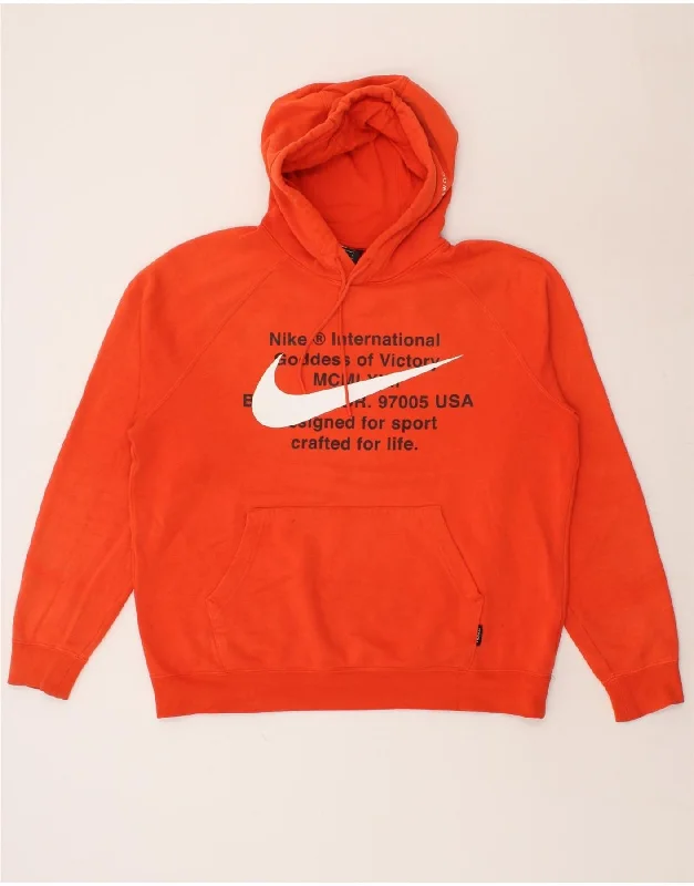 NIKE Mens Graphic Hoodie Jumper Large Orange Cotton Hoodie with Button Classic Timeless