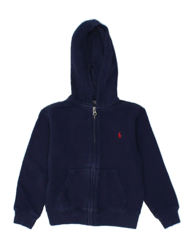 POLO RALPH LAUREN Boys Zip Hoodie Sweater 4-5 Years Navy Blue Cotton Hoodie Sweatshirt Pullover