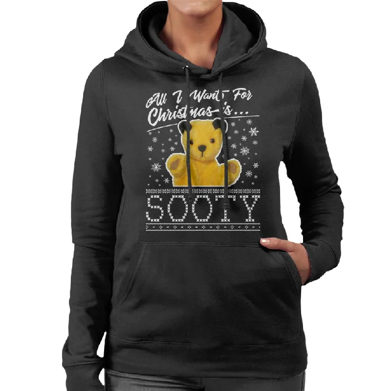 Sooty Christmas All I Want For Christmas Is Sooty Women's Hooded Sweatshirt Hoodie with Oversized Fit Loose Comfortable