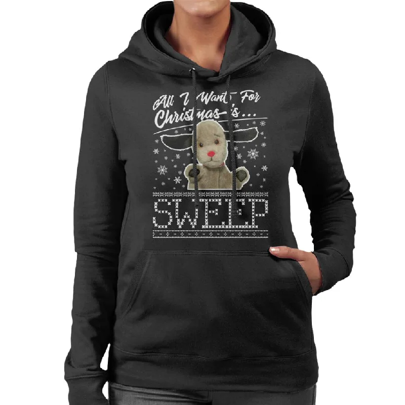 Sooty Christmas All I Want For Christmas Is Sweep Women's Hooded Sweatshirt Hoodie with Rolled Sleeves Casual Relaxed