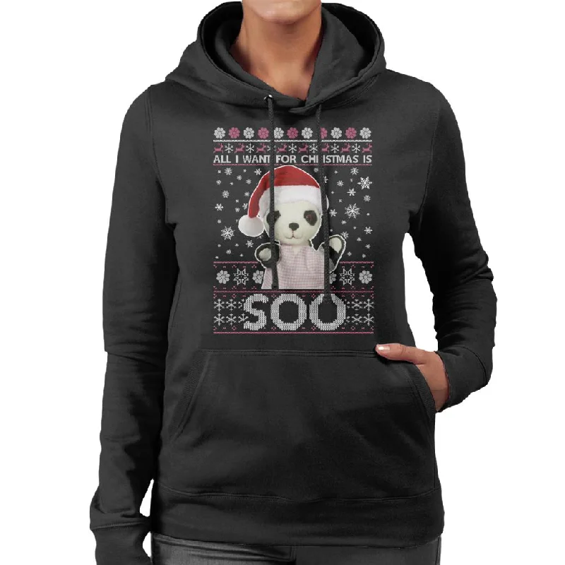 Sooty Christmas Festive Hat All I Want For Christmas Is Soo Women's Hooded Sweatshirt Hoodie with Side Slits Relaxed Casual