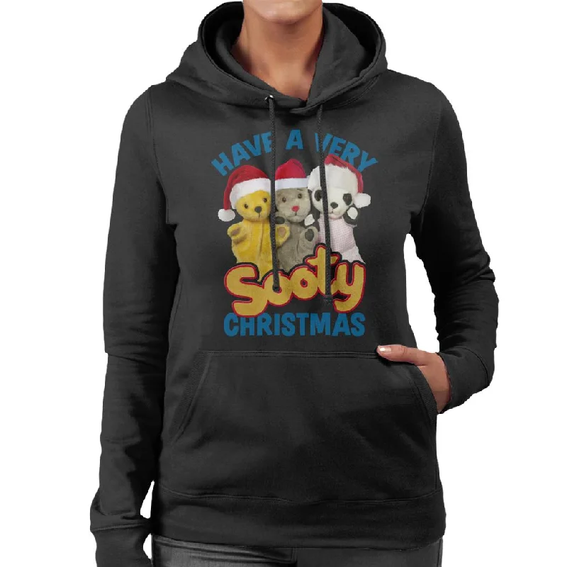 Sooty Christmas Have A Very Sooty Christmas Blue Text Women's Hooded Sweatshirt Hoodie with Fur Luxurious Winter