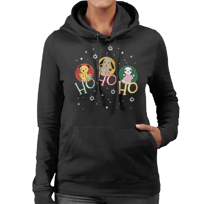 Sooty Christmas Ho Ho Ho Women's Hooded Sweatshirt Hoodie with Distressed Vintage Worn