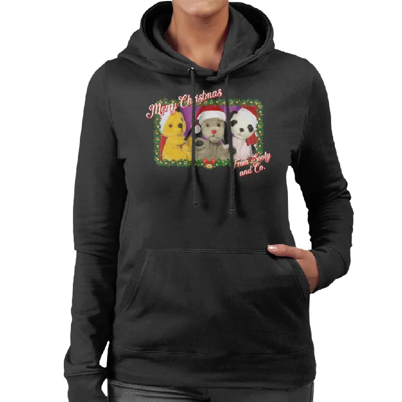 Sooty Christmas Merry Xmas From Sooty And Co Women's Hooded Sweatshirt Hoodie with Bell Sleeves Flared Feminine