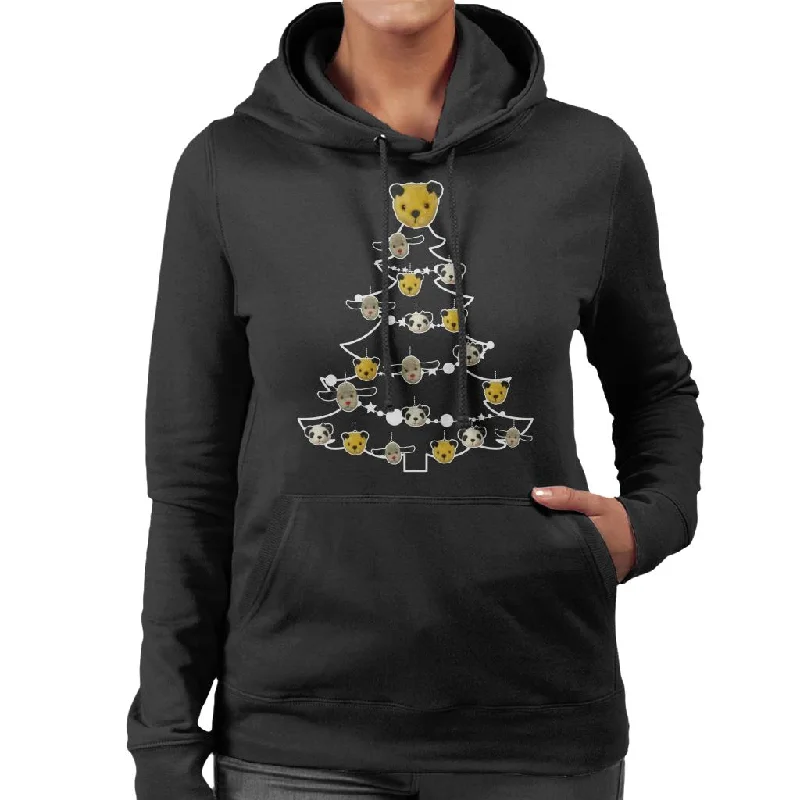 Sooty Christmas Tree White Silhouette Women's Hooded Sweatshirt Hoodie with Patch Decorative Personalized