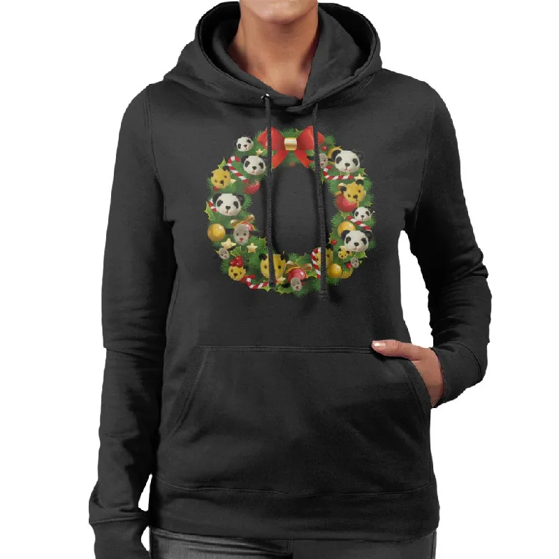 Sooty Christmas Wreath Women's Hooded Sweatshirt Hoodie with Drawstring Waist Adjustable Fitted