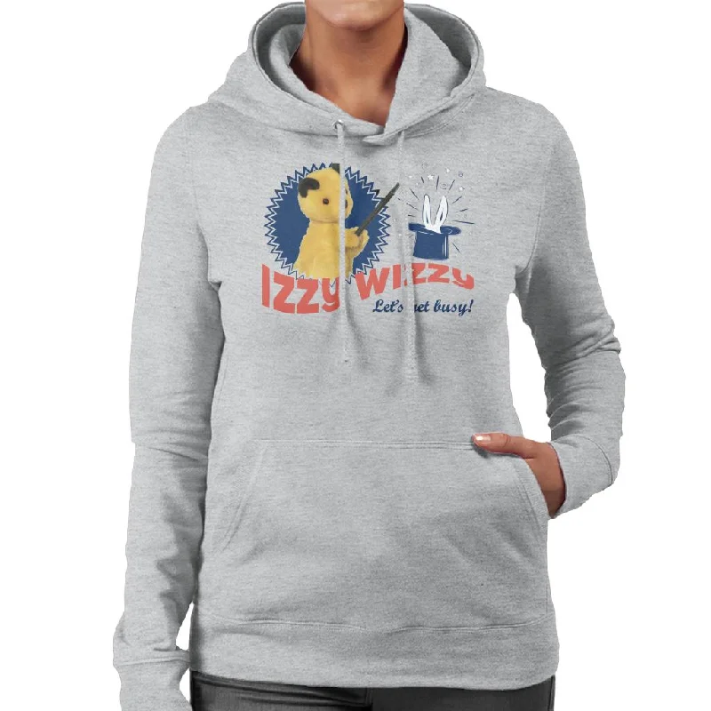 Sooty Retro Izzy Wizzy Let's Get Busy Women's Hooded Sweatshirt Hoodie with Hem Raw Edge Edgy Unfinished