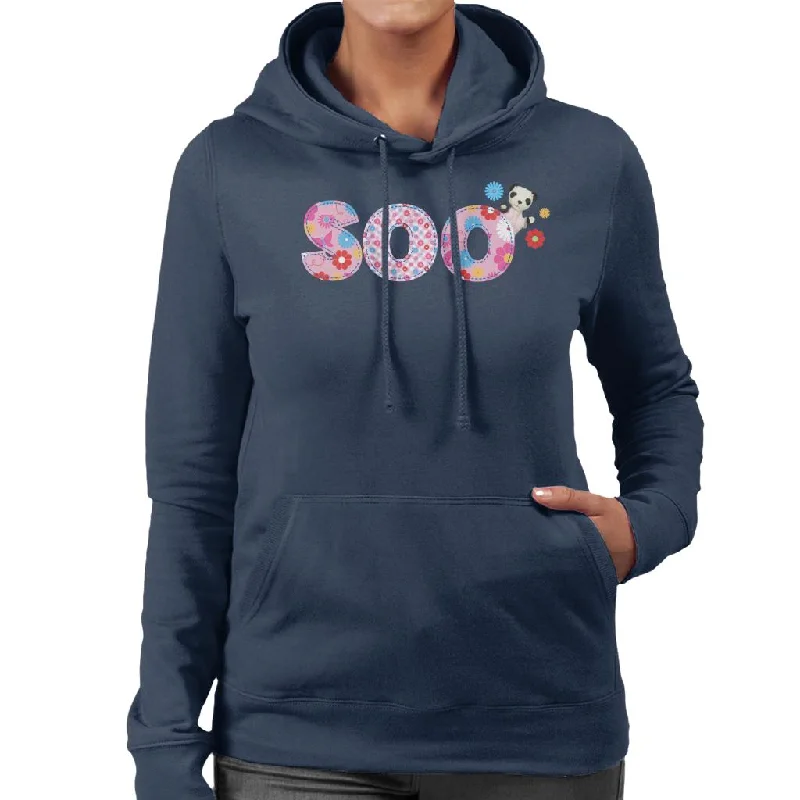 Sooty Soo Floral Pattern Text Women's Hooded Sweatshirt Hoodie with Turtle Neck Cozy Winter