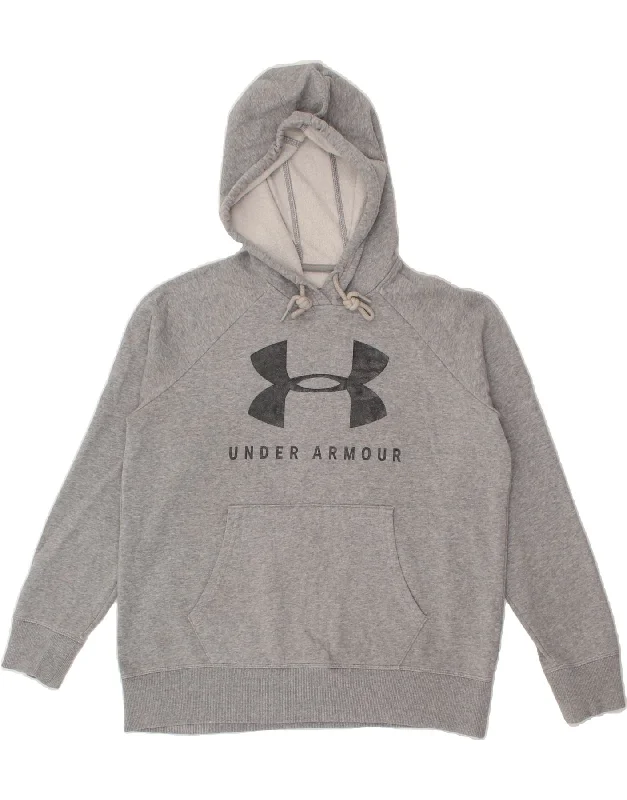 UNDER ARMOUR Mens Graphic Hoodie Jumper Small Grey Hoodie with Color Block Contrast Stylish