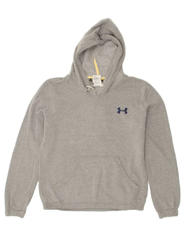 UNDER ARMOUR Womens Hoodie Jumper UK 14 Medium Grey Cotton Hoodie with Back Slit Movement Comfort