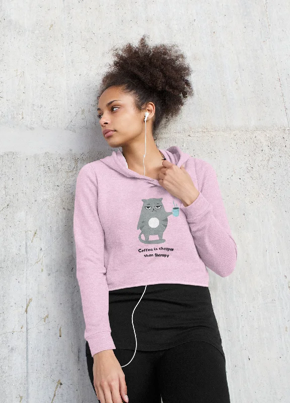 Women Crop Hoodie Coffee better than therapy Hoodie with High-Low Hem Asymmetrical Trendy