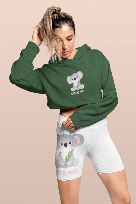 Women Crop Hoodie Front Print Cute Me Koala Hoodie with Slim Fit Tailored Modern