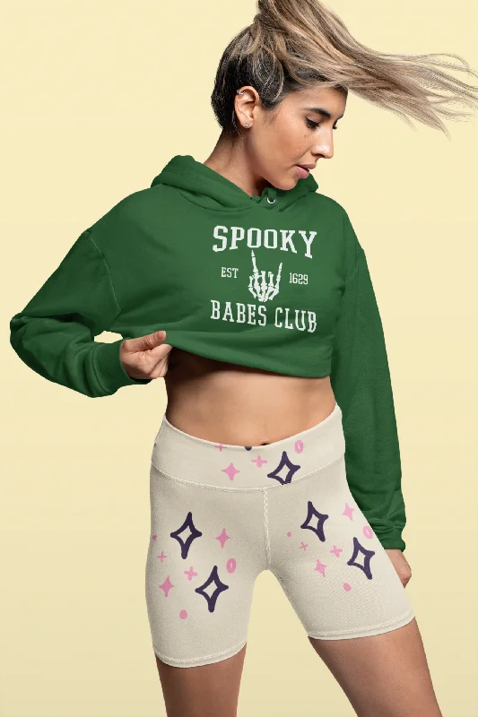 Women Crop Hoodie Spooky Hoodie with Embroidery Detailed Premium