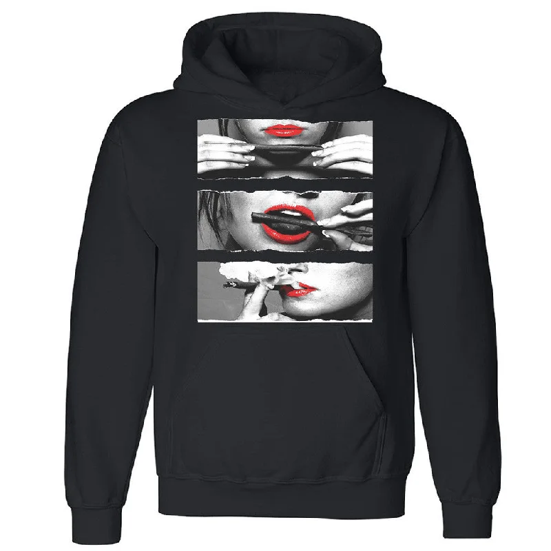 Zexpa Apparelâ„¢ Blunt Roll Sexy Red Lips Unisex Hoodie Legalize Weed 420 Joint Hooded Sweatshirt Hoodie with Applique Textured Unique