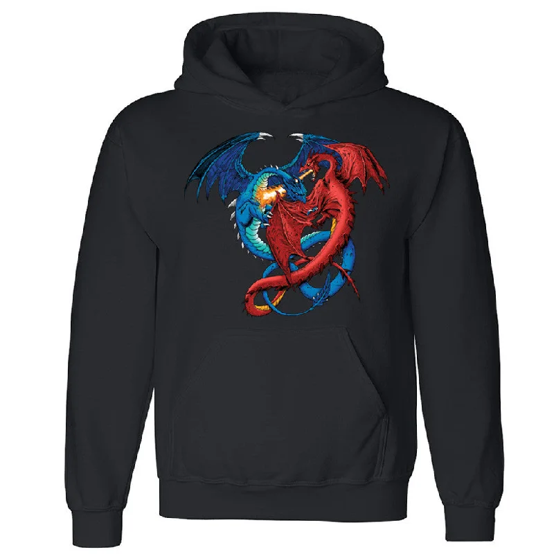 Zexpa Apparelâ„¢ Blue and Red Twin Dragons Unisex Hoodie Cool High Quality Hooded Sweatshirt Hoodie with Camouflage Military Edgy